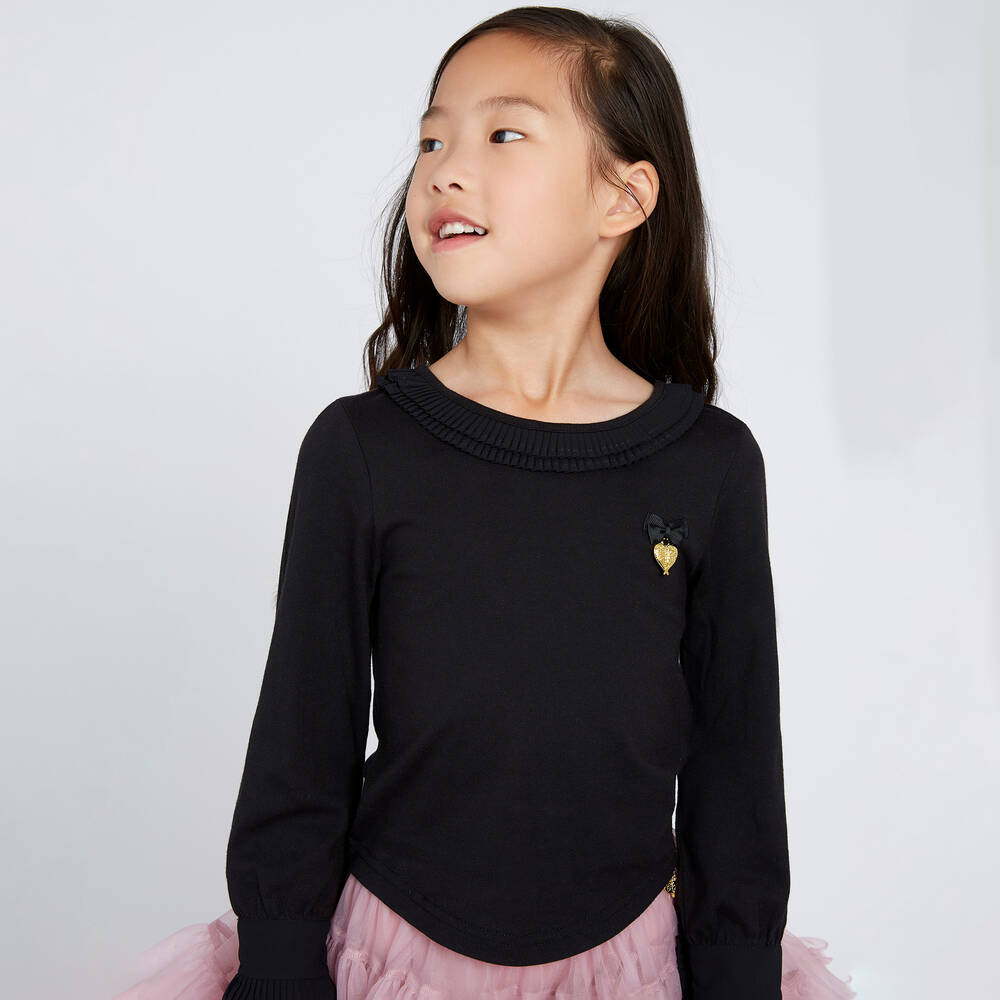 Angel's Face-Girls Black Cotton Top | Childrensalon Outlet