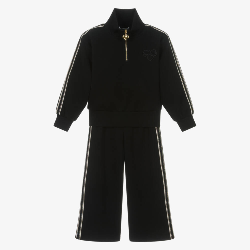 Angel's Face-Спортивный костюм из черного трикотажа с лентами для девочек | Childrensalon Outlet
