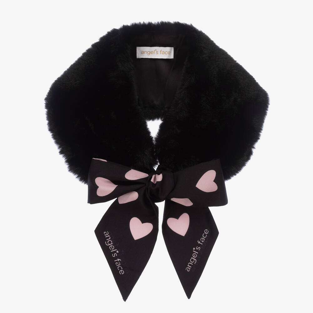 Angel's Face - Girls Black Faux Fur Collar | Childrensalon