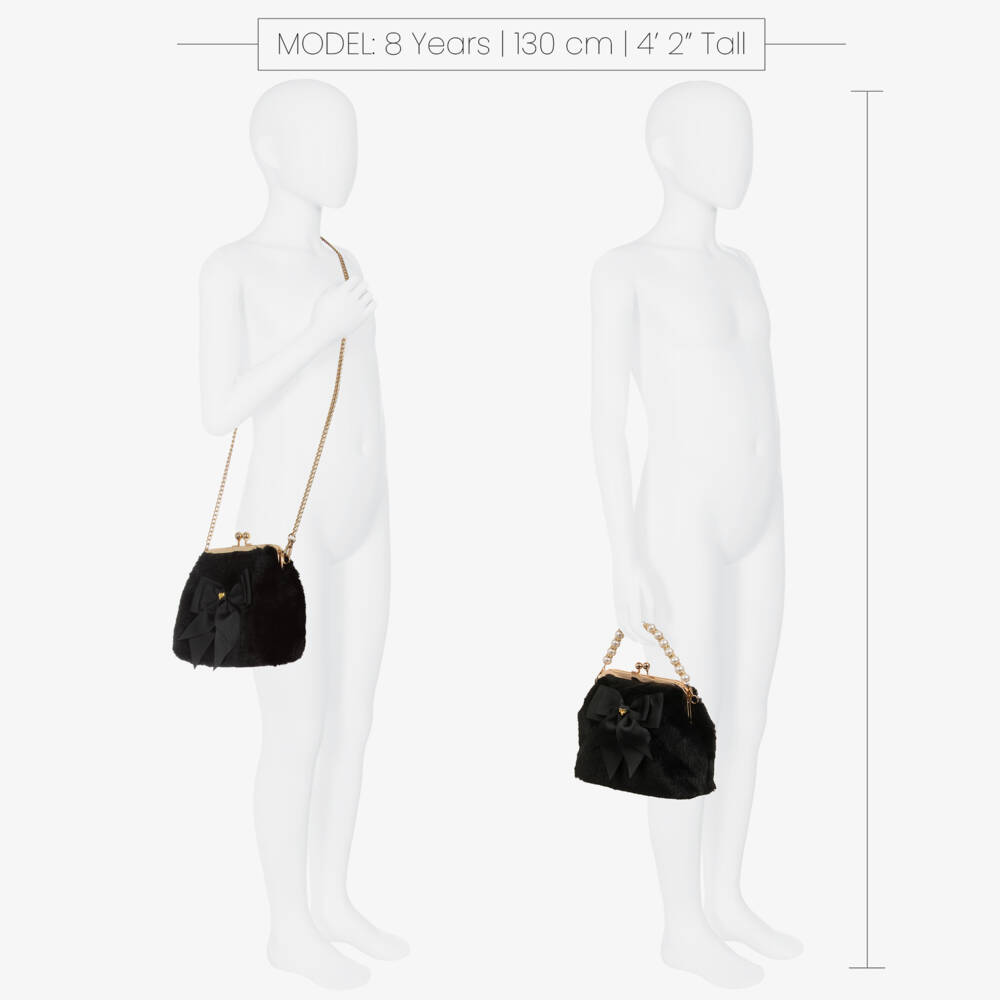 Angel's Face-Girls Black Faux Fur Handbag with Pearl Handle (20cm) | Childrensalon Outlet