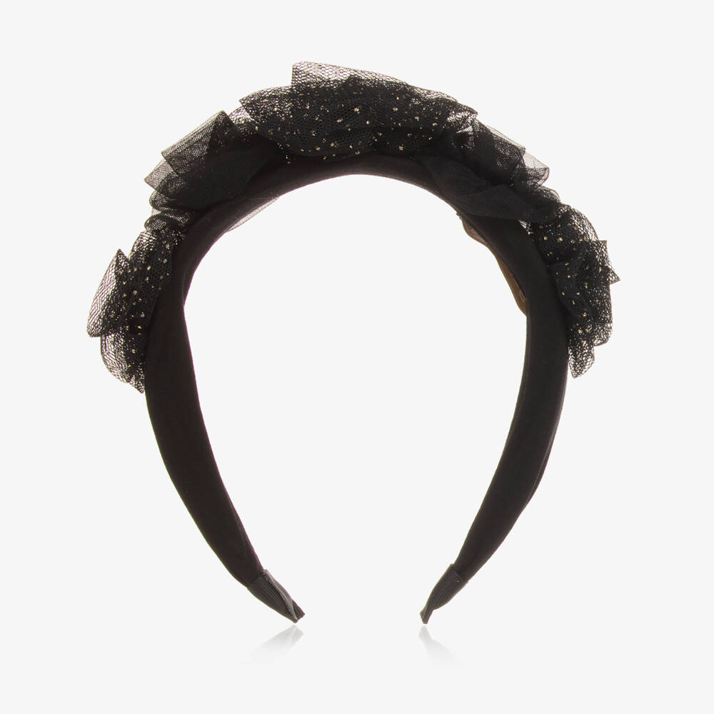 Angel's Face-Girls Black Floral Tulle Headband | Childrensalon Outlet