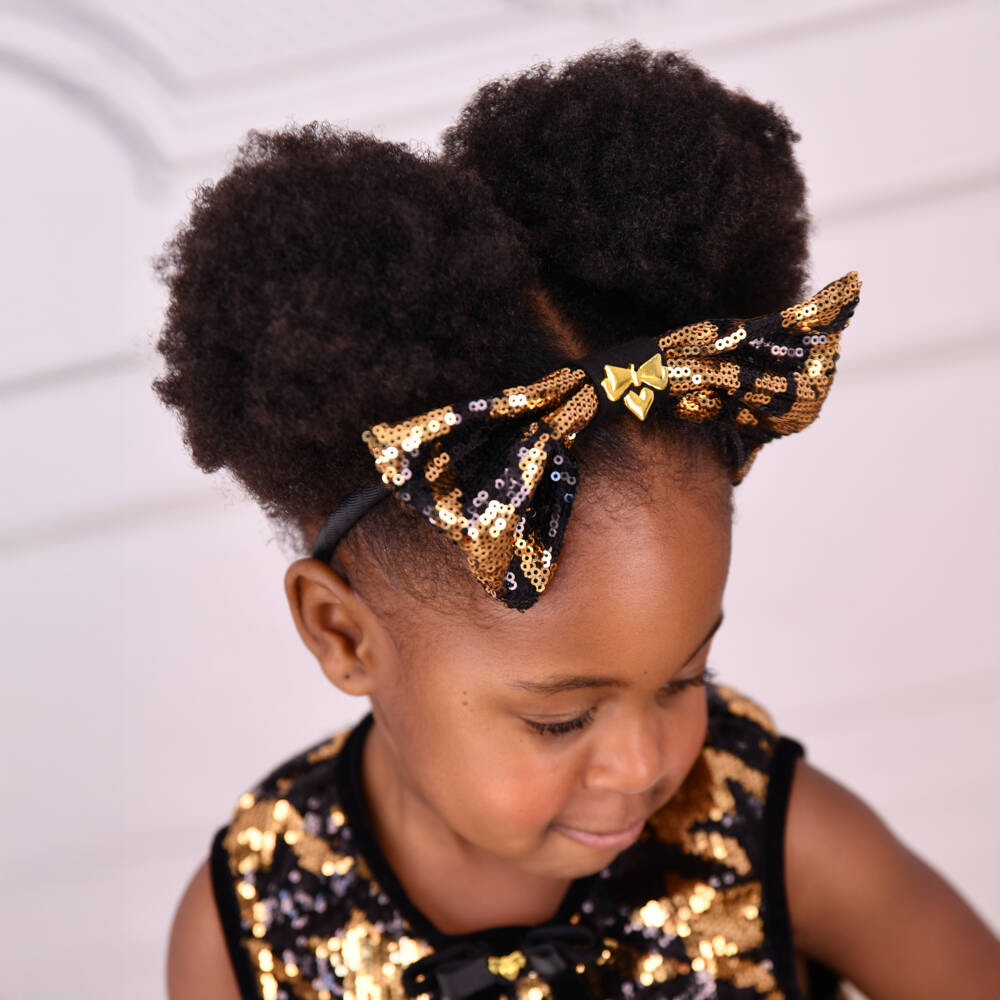 Angel's Face-Girls Black & Gold Sequin Bow Hairband | Childrensalon Outlet