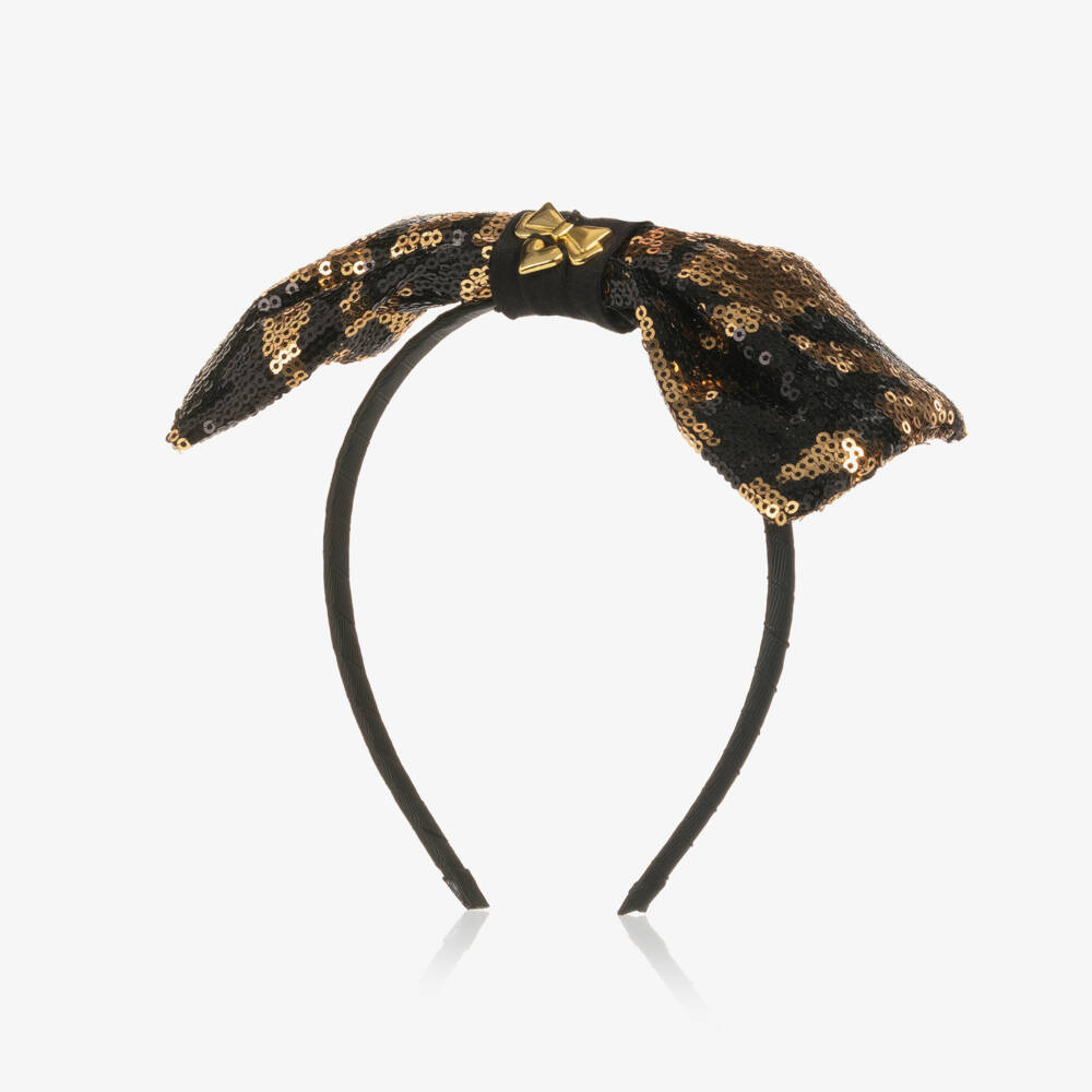 Angel's Face-Girls Black & Gold Sequin Bow Hairband | Childrensalon Outlet