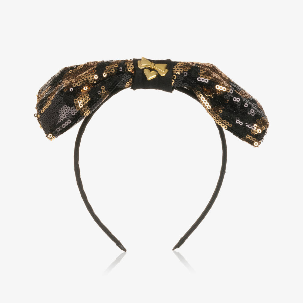 Angel's Face-Girls Black & Gold Sequin Bow Hairband | Childrensalon Outlet