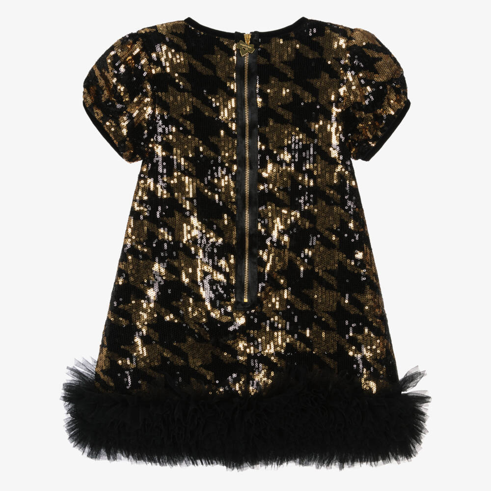 Angel's Face-Girls Black & Gold Sequinned Houndstooth Tulle Dress | Childrensalon Outlet