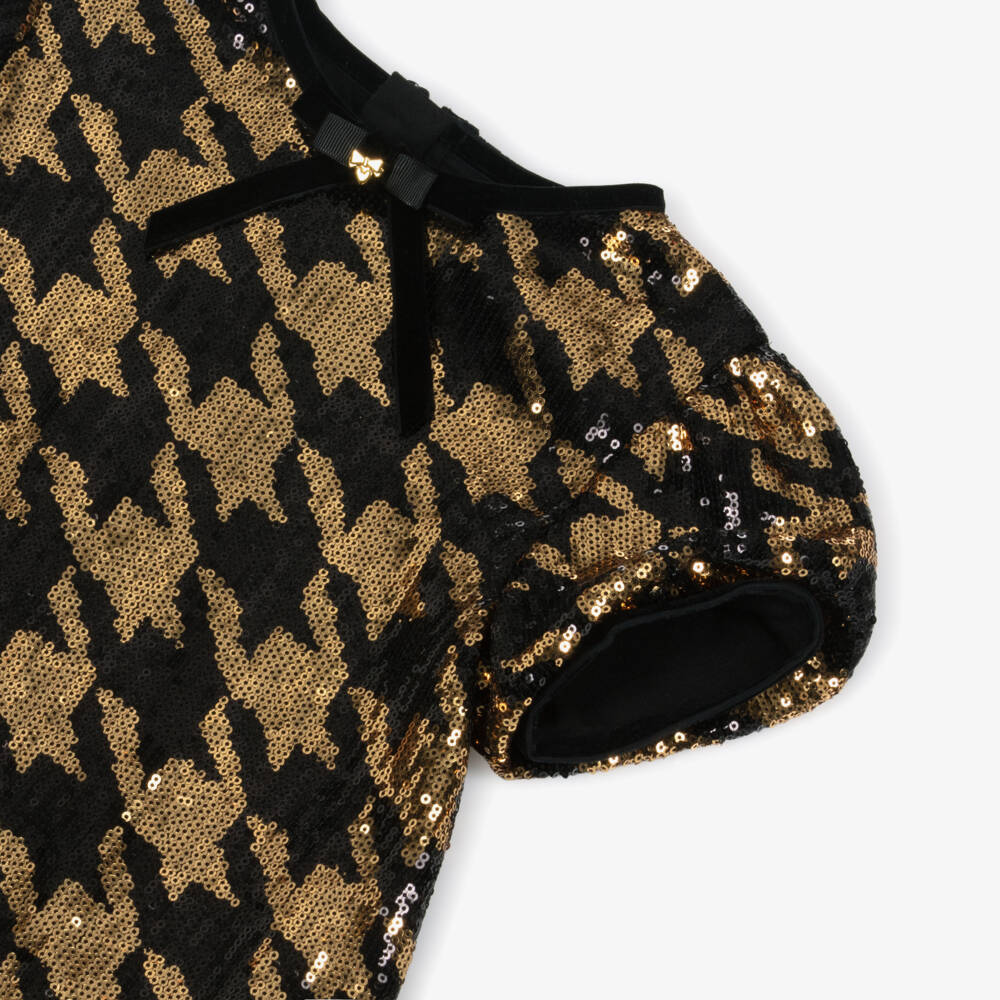 Angel's Face-Girls Black & Gold Sequinned Houndstooth Tulle Dress | Childrensalon Outlet