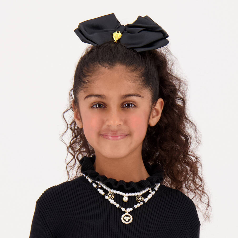 Angel's Face-Girls Black Hairclip with Logo Bow & Heart (19cm) | Childrensalon Outlet