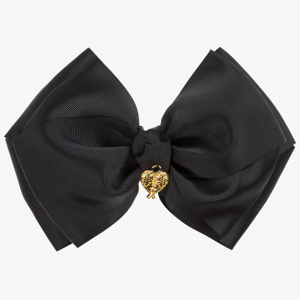 Angel's Face-Girls Black Hairclip with Logo Bow & Heart (19cm) | Childrensalon Outlet