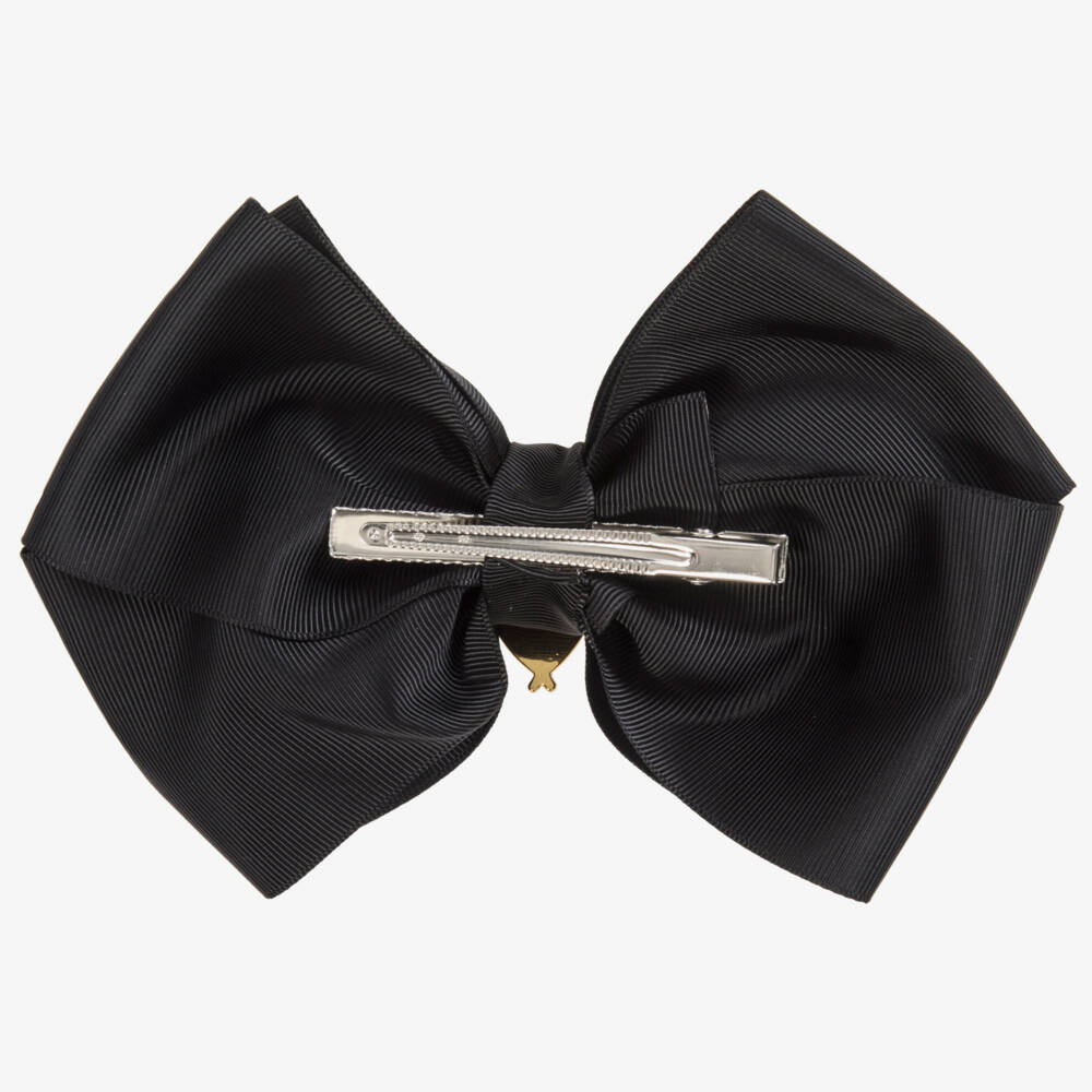 Angel's Face-Girls Black Hairclip with Logo Bow & Heart (19cm) | Childrensalon Outlet