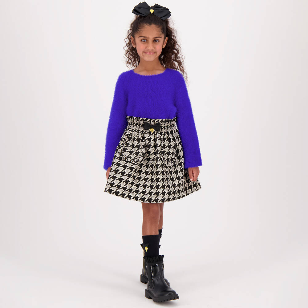 Angel's Face-Girls Black & Ivory Houndstooth Cotton Skirt | Childrensalon Outlet