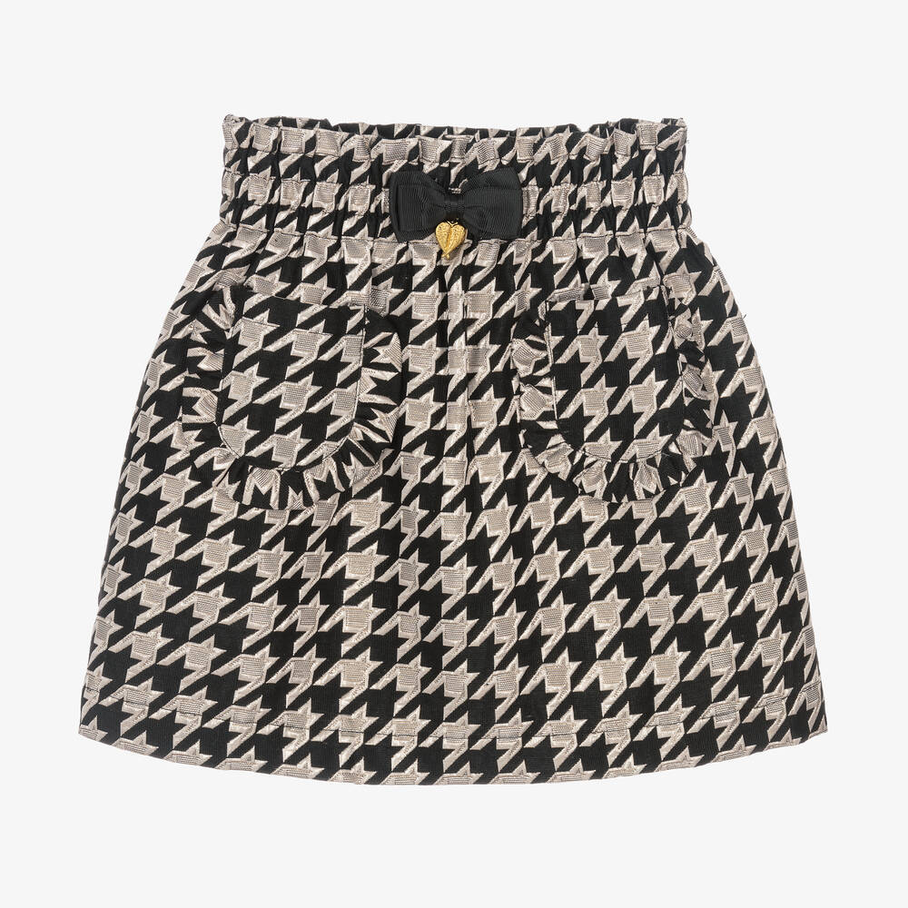 Angel's Face-Girls Black & Ivory Houndstooth Cotton Skirt | Childrensalon Outlet