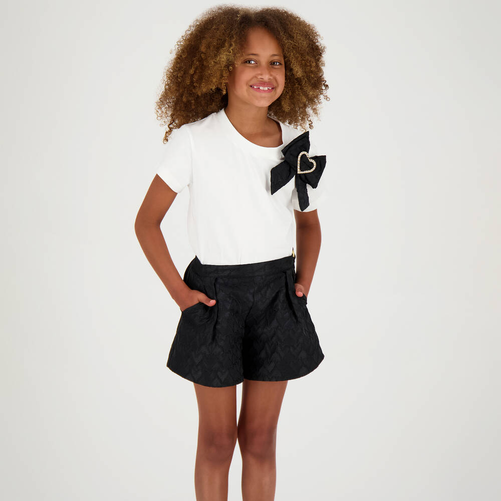 Angel's Face-Girls Black Jacquard Heart Shorts | Childrensalon Outlet