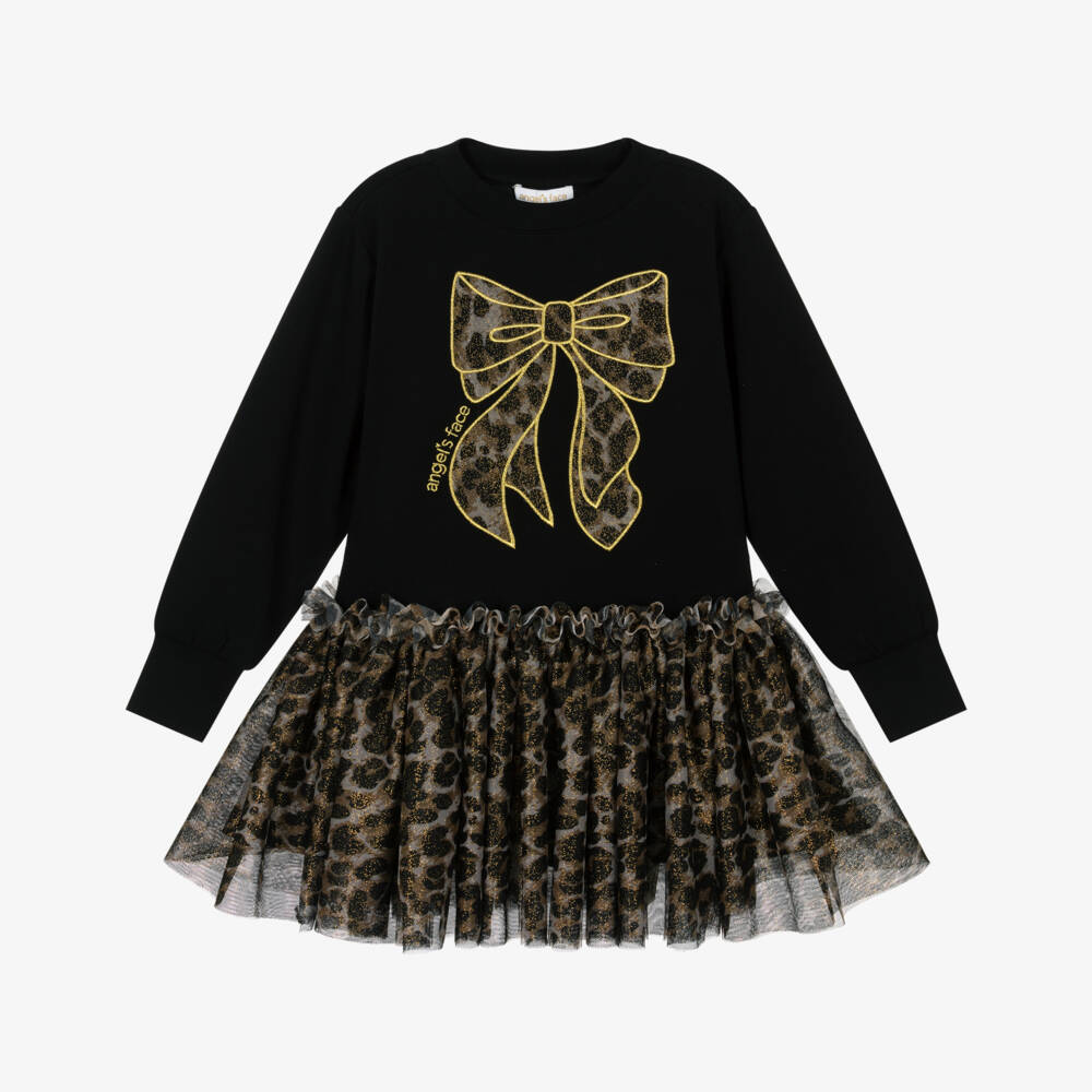 Angel's Face-Платье с леопардовым принтом и черным бантом для девочек | Childrensalon Outlet