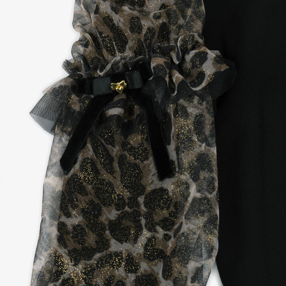 Angel's Face-Girls Black Jersey & Leopard Tulle Top | Childrensalon Outlet