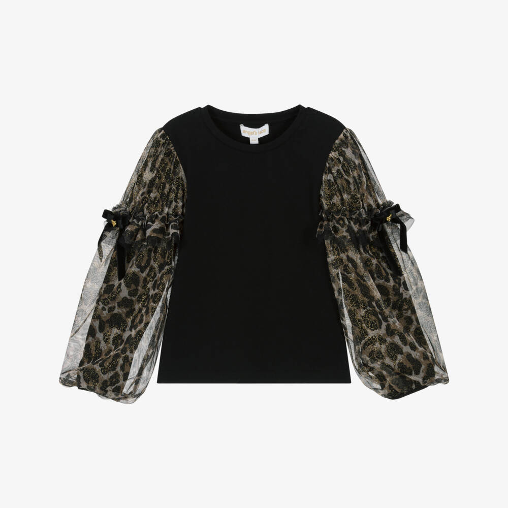 Angel's Face-Girls Black Jersey & Leopard Tulle Top | Childrensalon Outlet