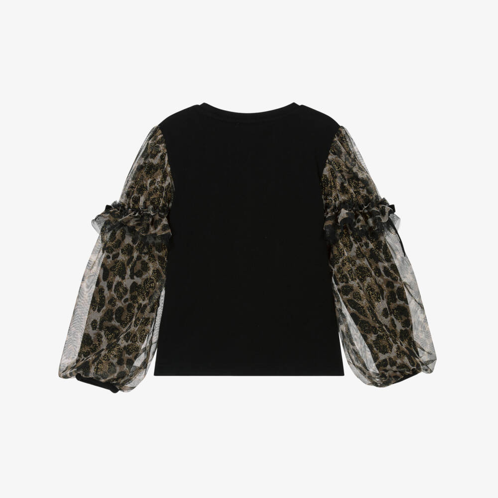 Angel's Face-Girls Black Jersey & Leopard Tulle Top | Childrensalon Outlet