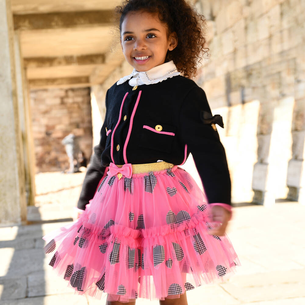 Angel's Face-Черный кардиган с розовой отделкой | Childrensalon Outlet