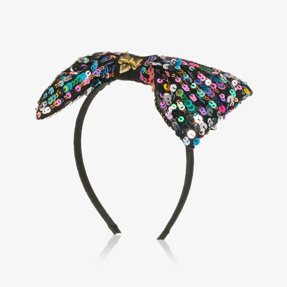 Angel's Face-Girls Black & Rainbow Sequin Bow Hairband | Childrensalon Outlet