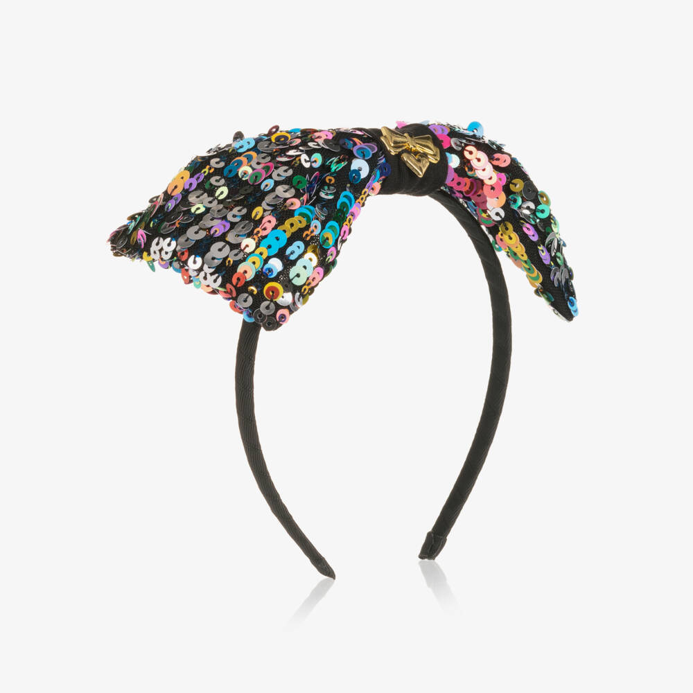 Angel's Face-Girls Black & Rainbow Sequin Bow Hairband | Childrensalon Outlet
