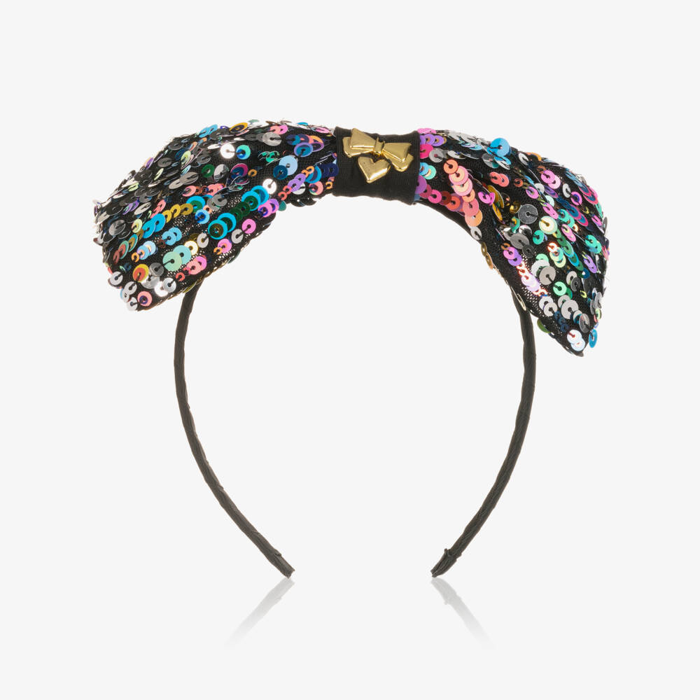 Angel's Face-Girls Black & Rainbow Sequin Bow Hairband | Childrensalon Outlet