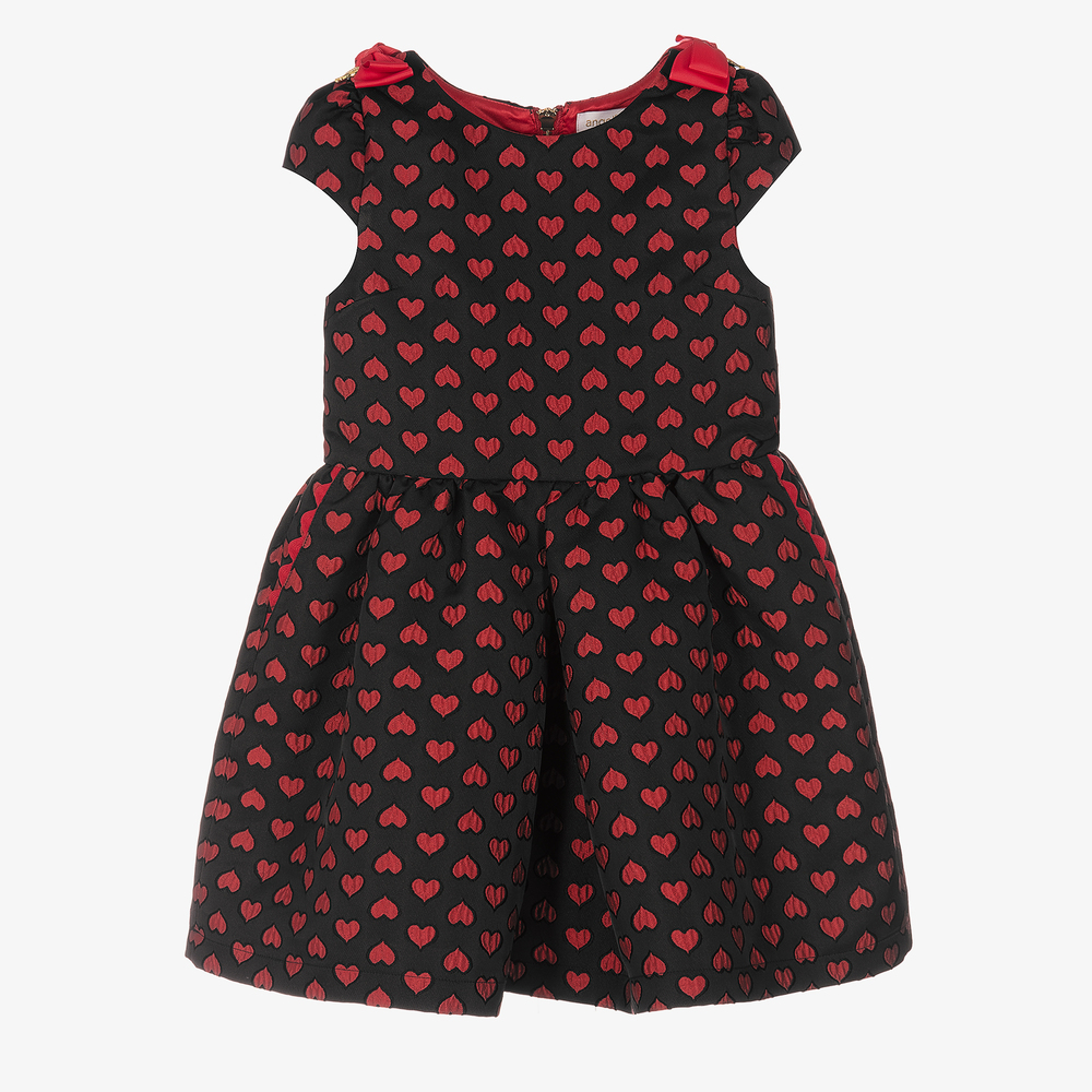 Angel's Face - Robe noire cœurs rouges fille | Childrensalon