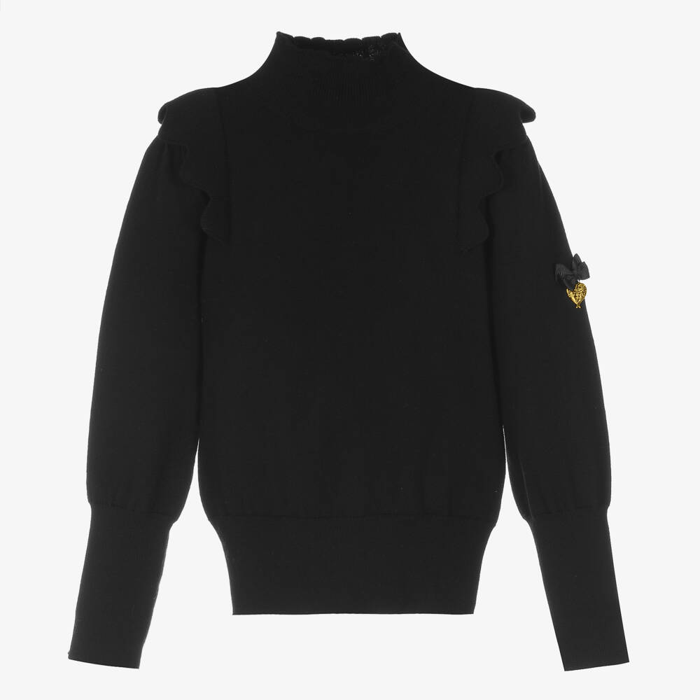 Angel's Face-Girls Black Ruffle Knit Jumper | Childrensalon Outlet