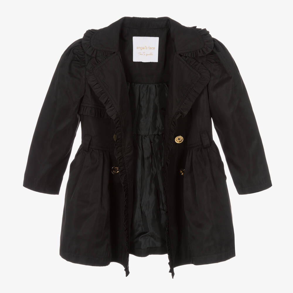 Angel's Face-Girls Black Ruffle Trench Coat | Childrensalon Outlet