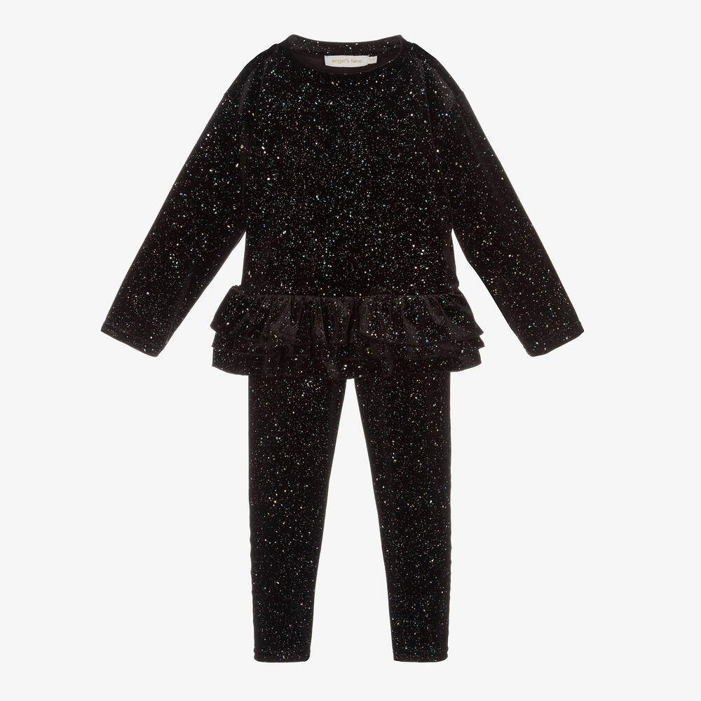 Angel's Face - Glitzer-Veloursleggings-Set Schwarz | Childrensalon