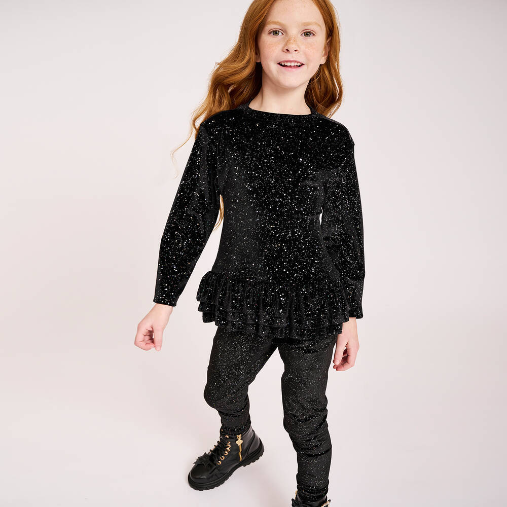 Girls black sparkly leggings discount
