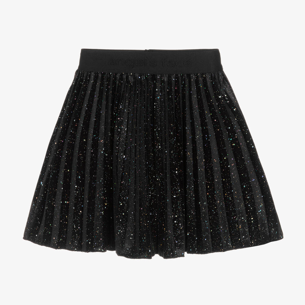 Angel's Face - Girls Black Sparkly Velour Pleated Skirt | Childrensalon
