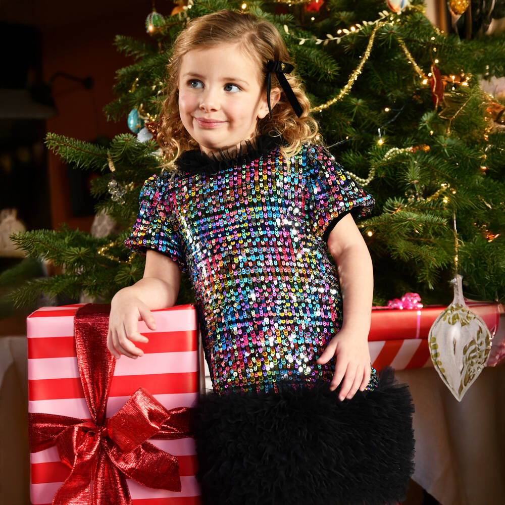 Angel's Face-Girls Black Tulle Dress with Pink & Blue Sequins | Childrensalon Outlet