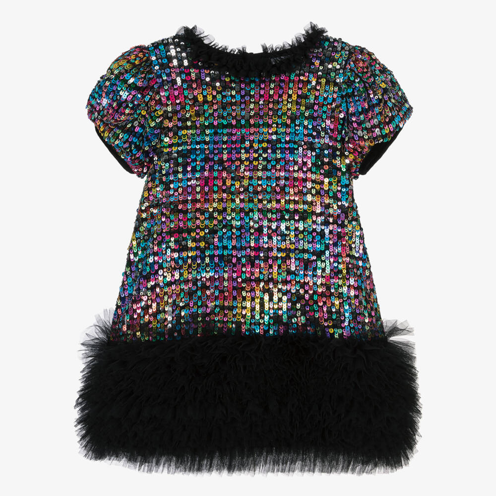 Angel's Face-Girls Black Tulle Dress with Pink & Blue Sequins | Childrensalon Outlet
