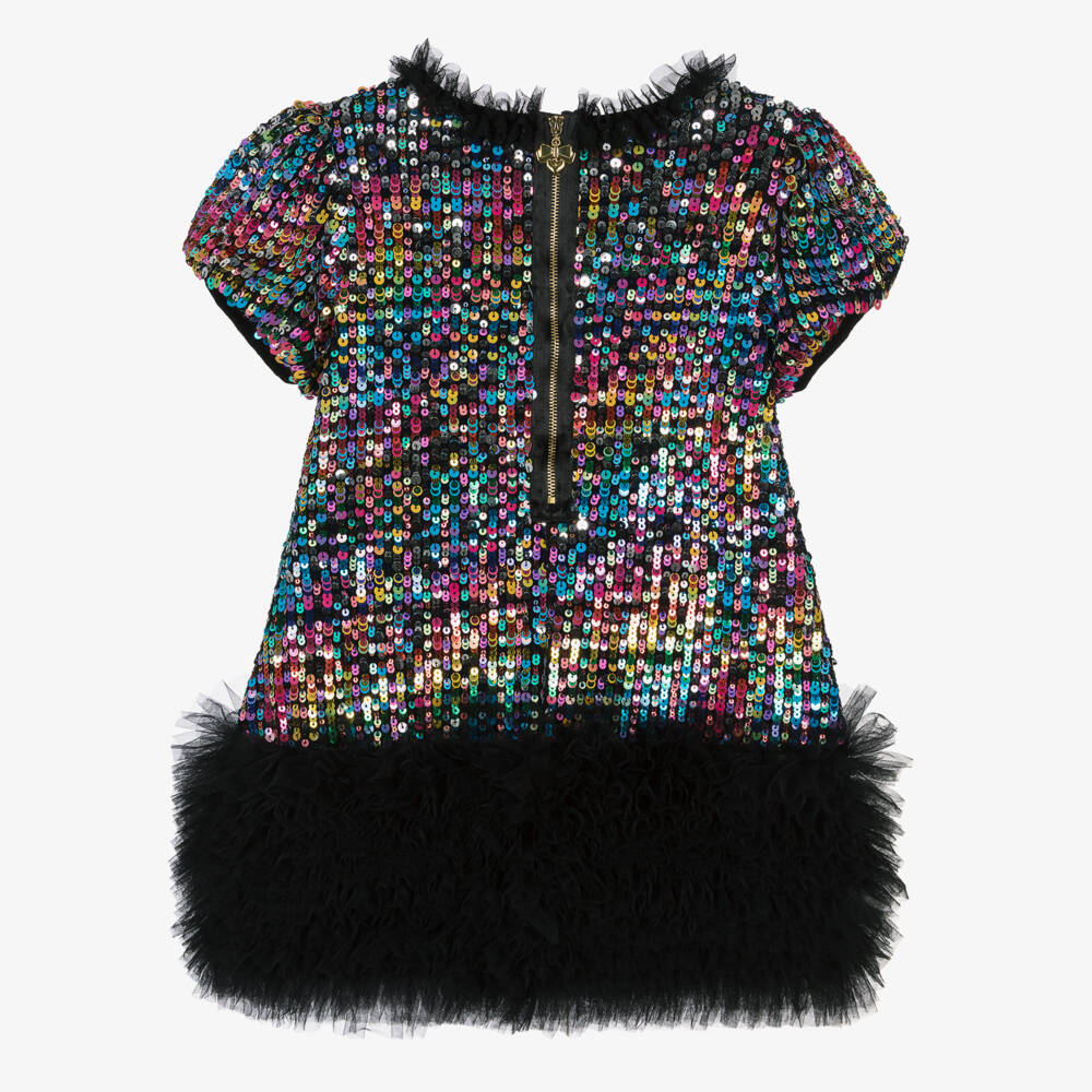 Angel's Face-Girls Black Tulle Dress with Pink & Blue Sequins | Childrensalon Outlet