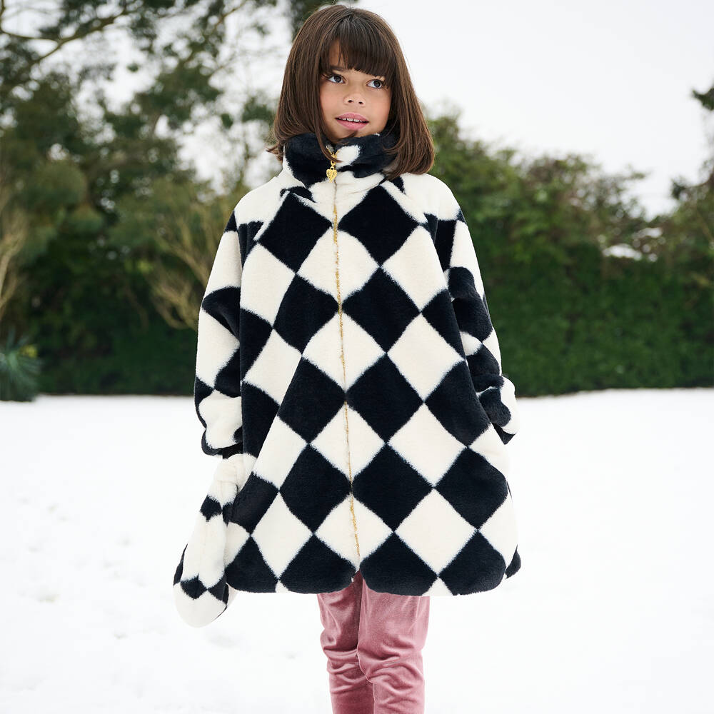 Angel's Face-Girls Black & White Plush Coat | Childrensalon Outlet