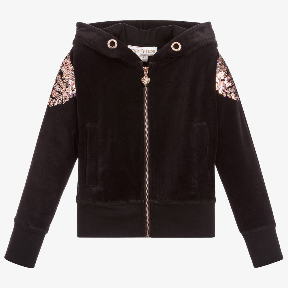 Angel's Face-Черный топ на молнии с крыльями для девочек | Childrensalon Outlet