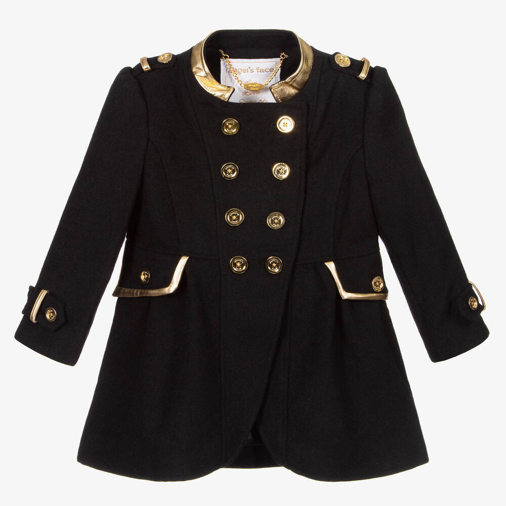 Angel's Face - Girls Black Wool Coat | Childrensalon