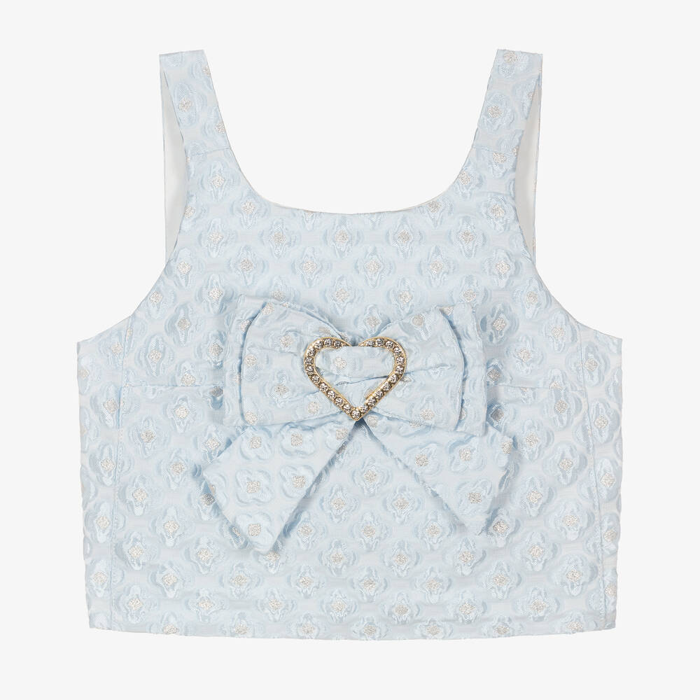 Angel's Face - Girls Blue Brocade Cropped Blouse | Childrensalon