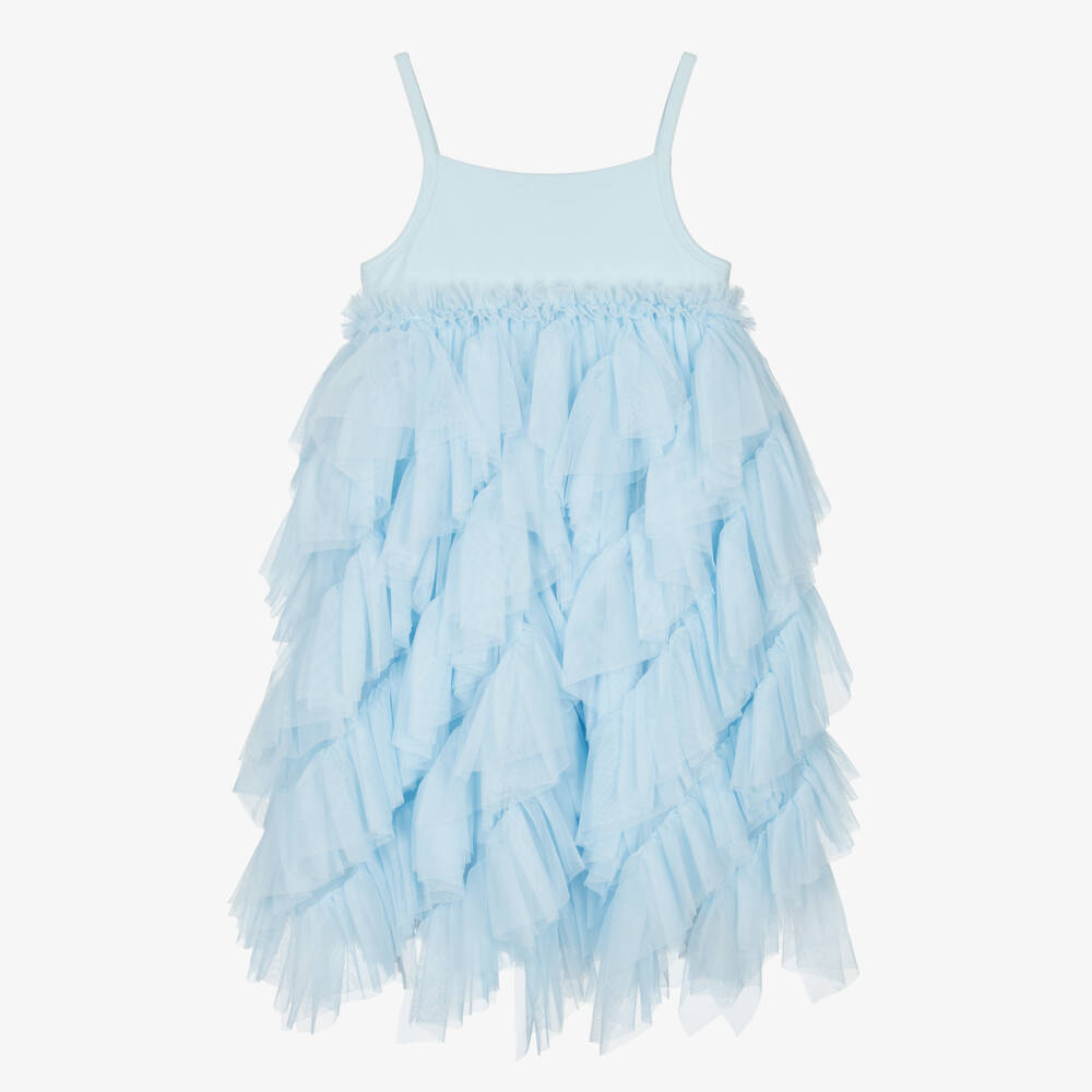 Angel's Face-Girls Blue Cotton Jersey & Tulle Ruffles Dress with Logo Bow | Childrensalon Outlet