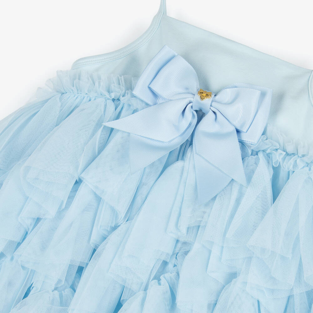 Angel's Face-Girls Blue Cotton Jersey & Tulle Ruffles Dress with Logo Bow | Childrensalon Outlet