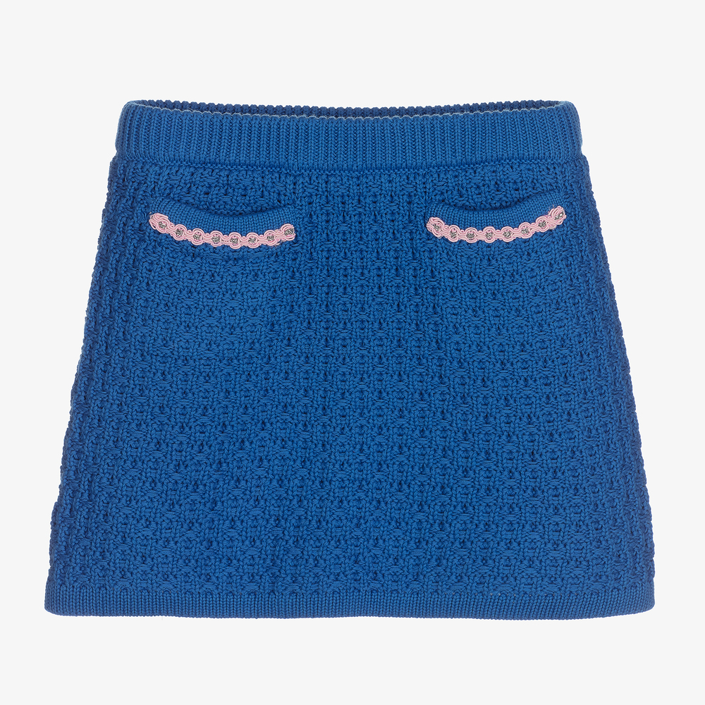 Angel's Face - Girls Blue Cotton Knit Skirt | Childrensalon