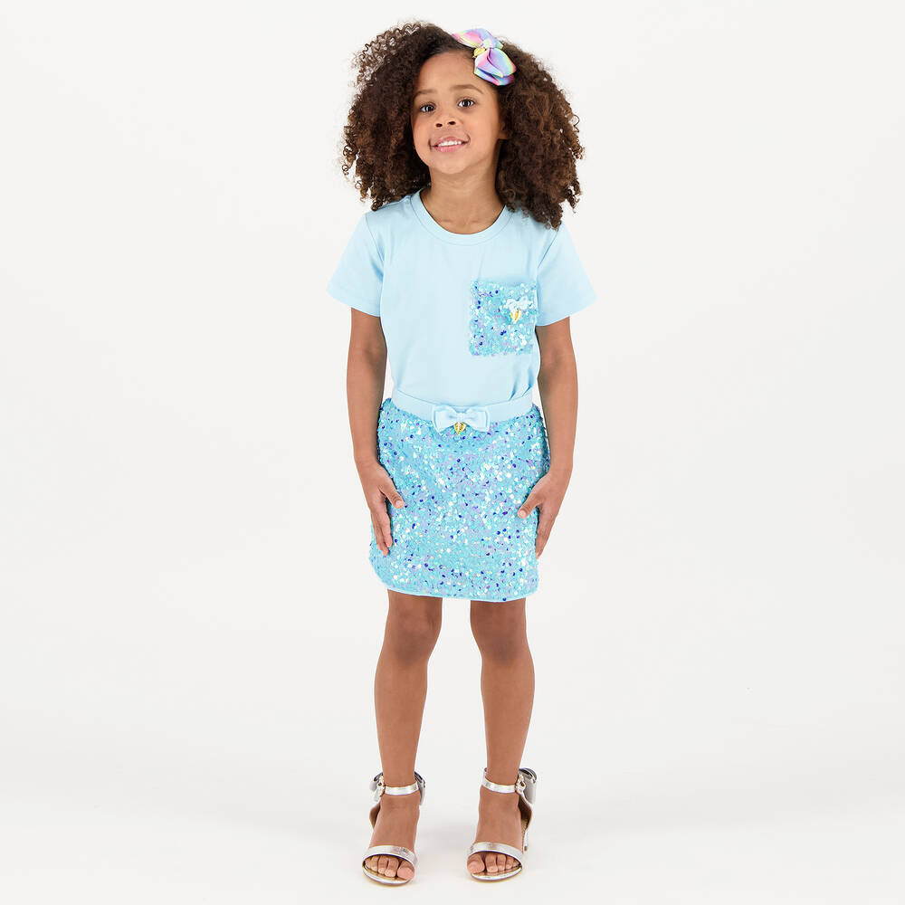 Angel's Face-Girls Blue Cotton Sequin T-Shirt | Childrensalon Outlet