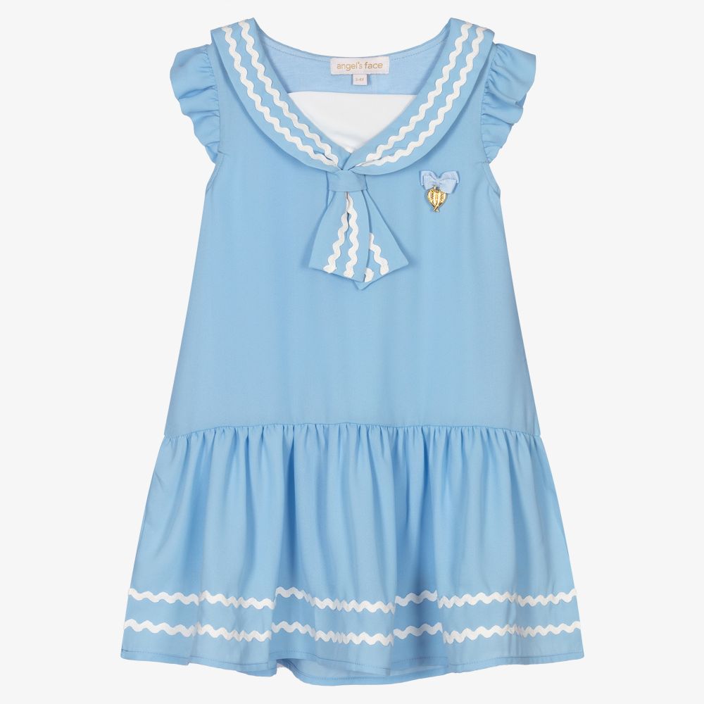 Angel's Face - Girls Blue Crêpe Sailor Dress | Childrensalon