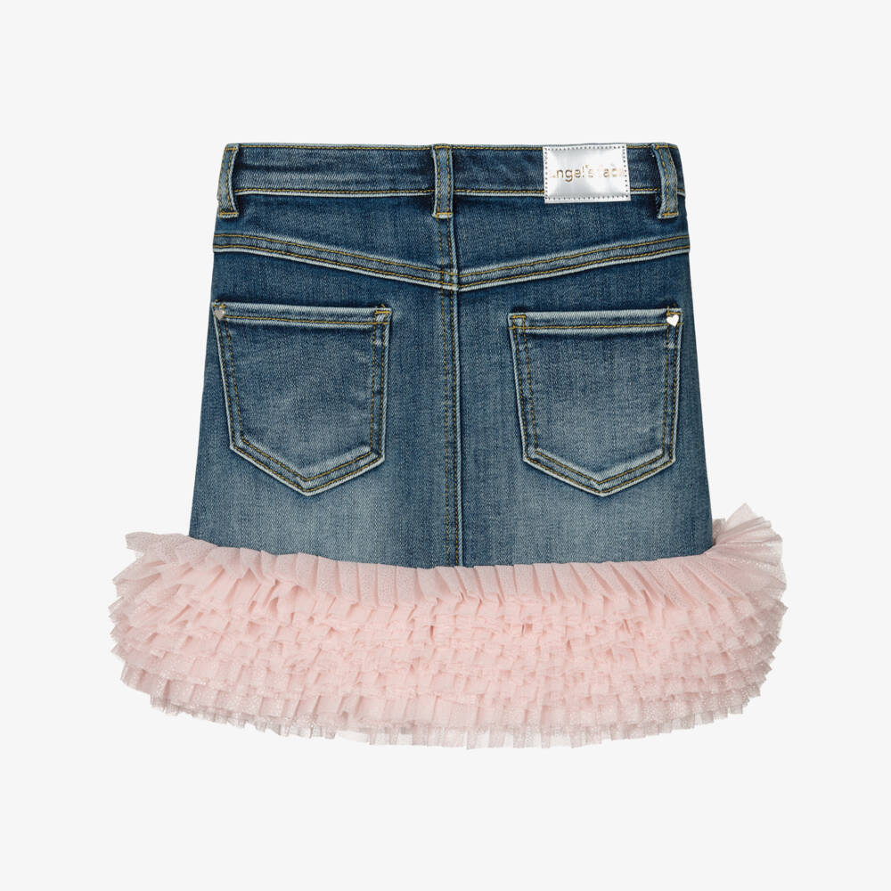 Angel's Face-Girls Blue Denim Skirt with Glittery Pink Tulle Ruffles | Childrensalon Outlet