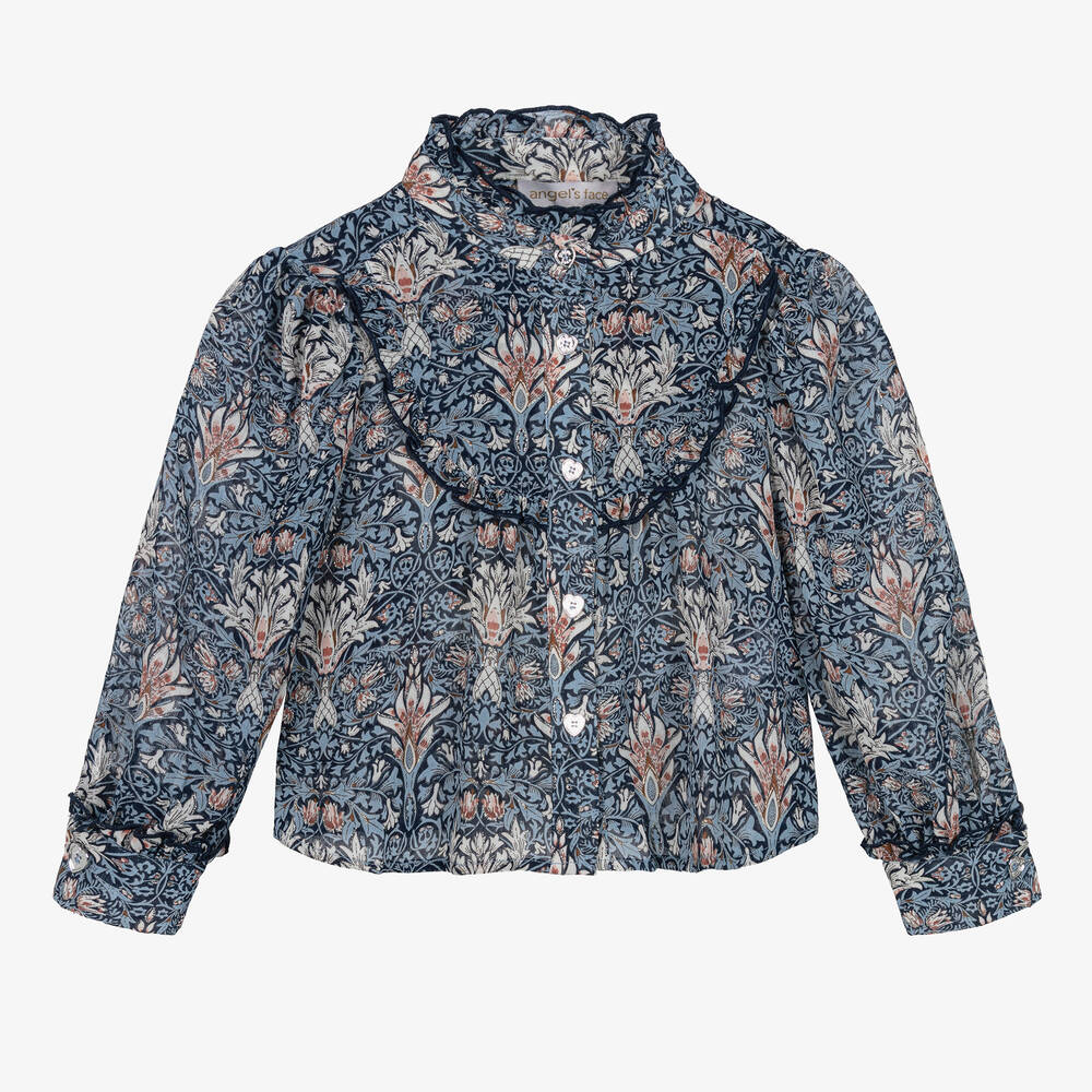 Angel's Face - Girls Blue Floral Chiffon Blouse | Childrensalon