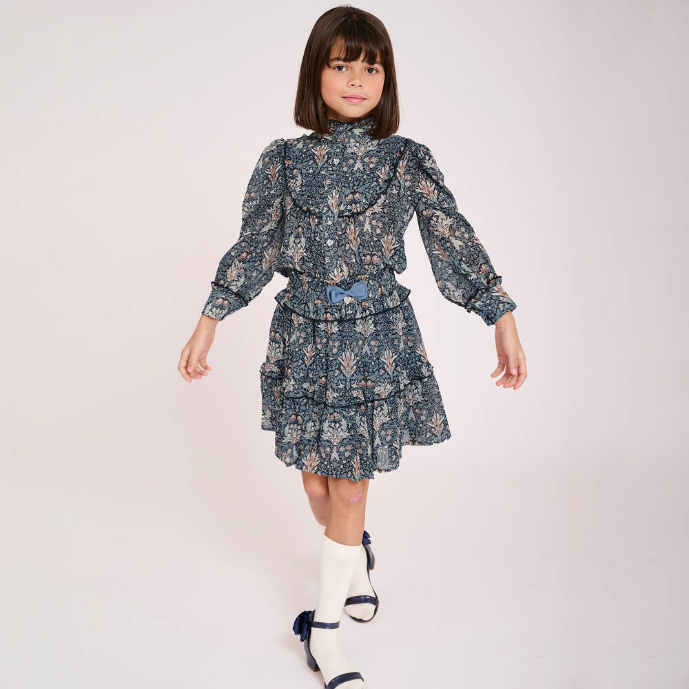 Angel's Face-Girls Blue Floral Chiffon Tiered Skirt | Childrensalon Outlet