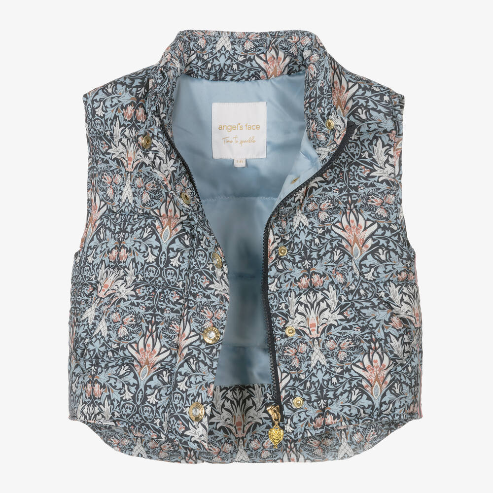 Angel's Face-Голубой утепленный жилет в цветочек | Childrensalon Outlet