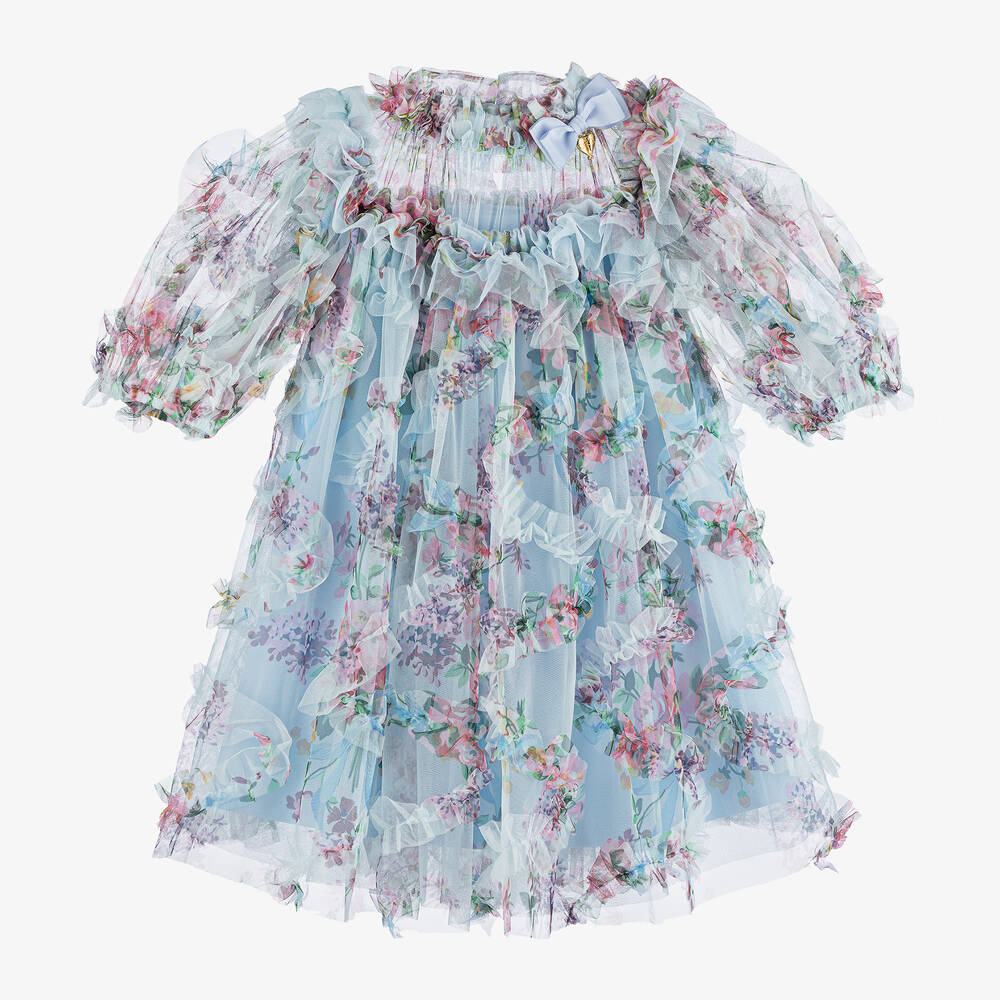 Angel's Face-Girls Blue Floral Print Tulle Dress | Childrensalon Outlet