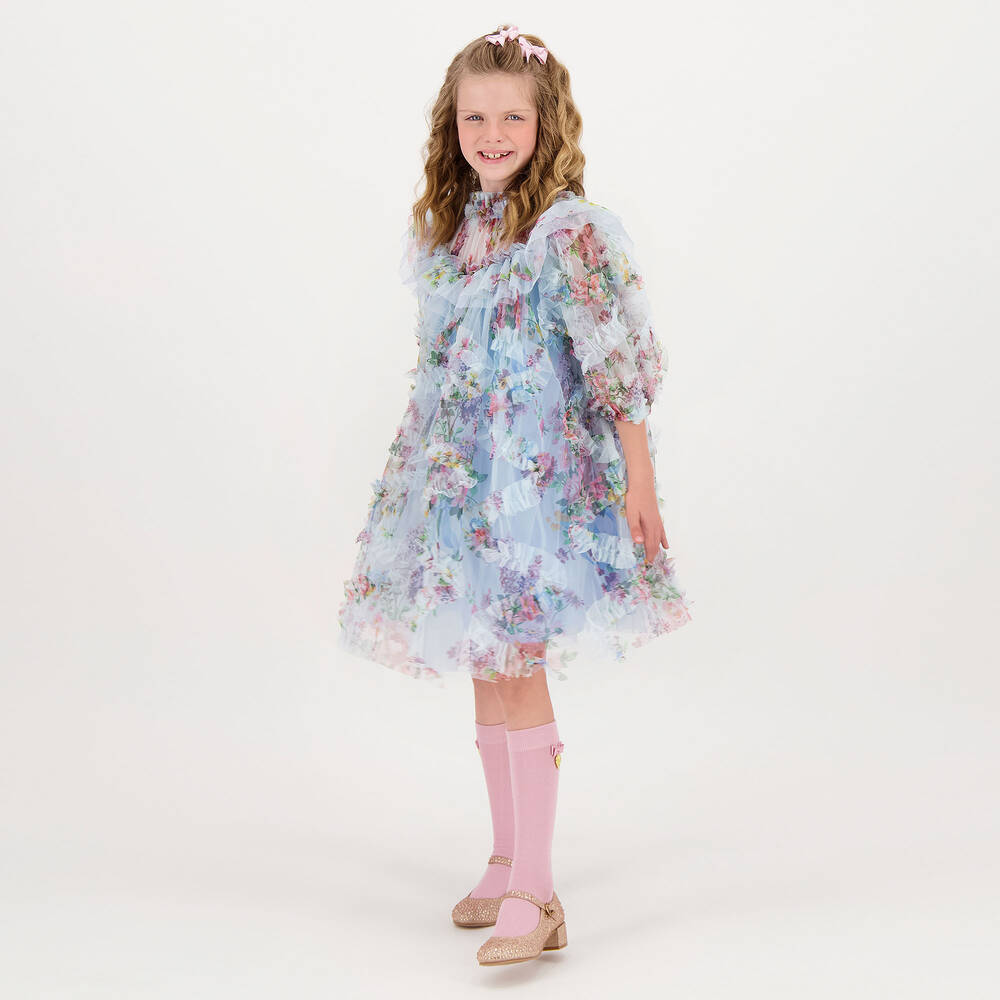 Angel's Face-Girls Blue Floral Print Tulle Dress | Childrensalon Outlet