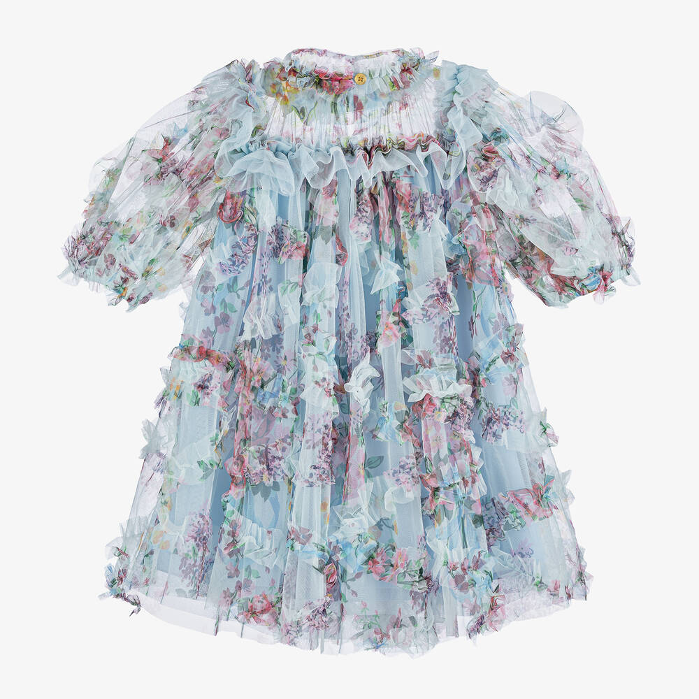 Angel's Face-Girls Blue Floral Print Tulle Dress | Childrensalon Outlet