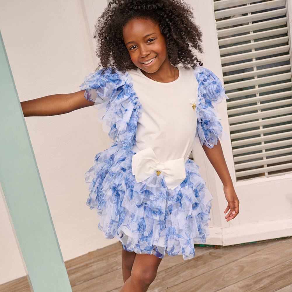 Angel's Face-Girls Blue Floral Tulle Skirt | Childrensalon Outlet
